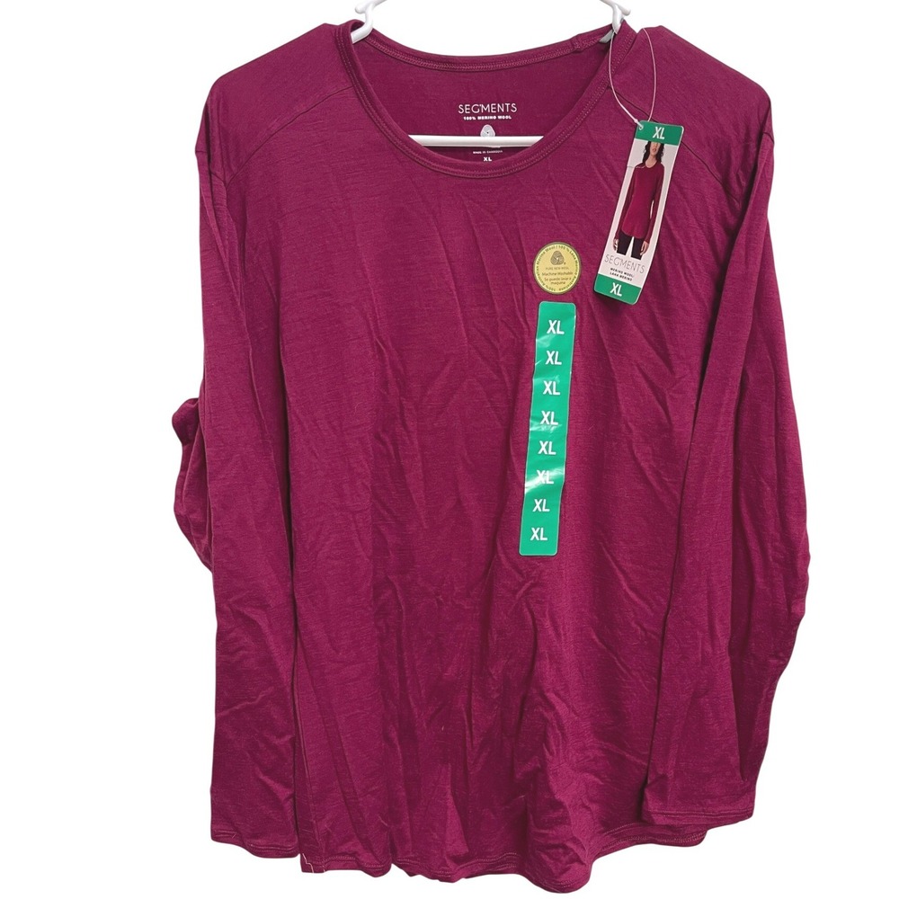 NWT Segments 100% Merino Wool Base Layer Top XL Pink Long Sleeve Thermal Hiking